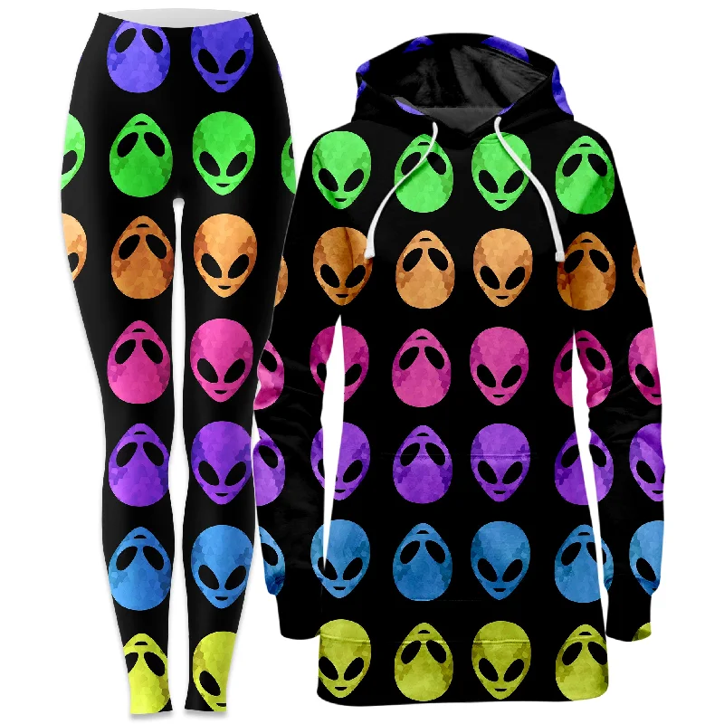 Alien Pattern Hoodie Dress and Leggings Combo