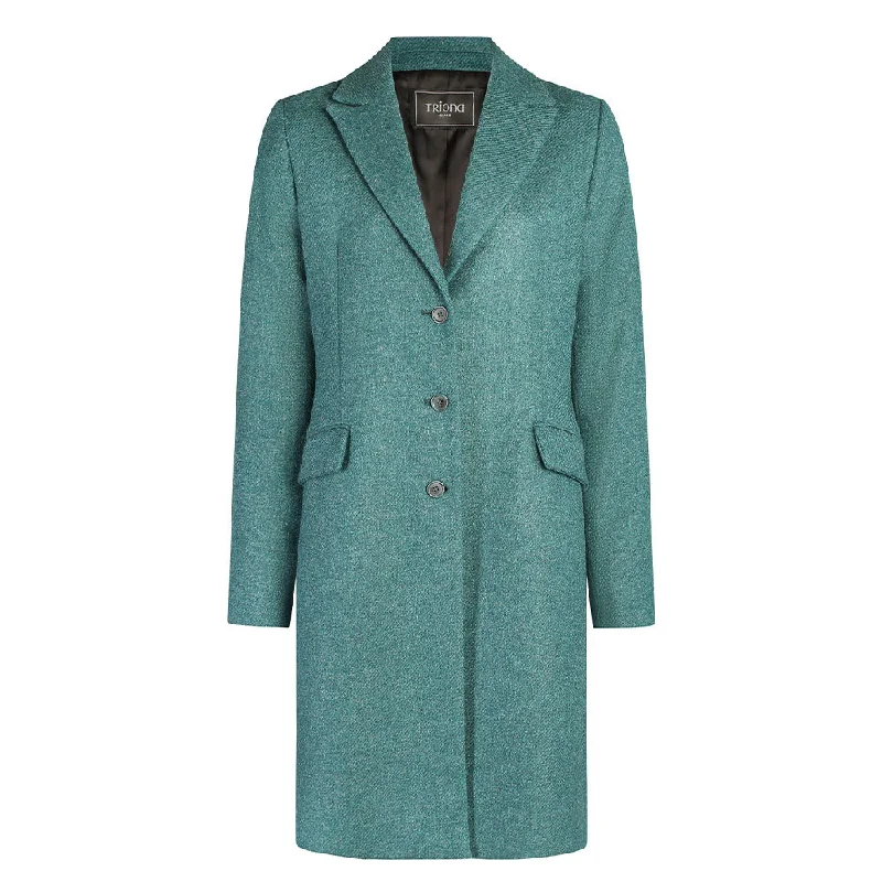 Teal Aisling Donegal Tweed Knee Coat